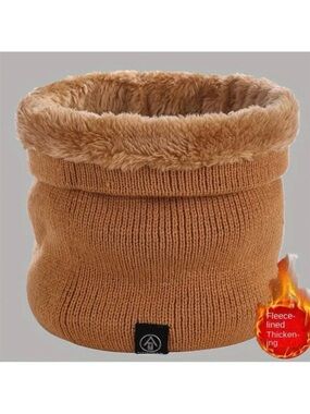 Light Brown Knit Fuzzy Faux Fur Fleece Lined Neck Warmer